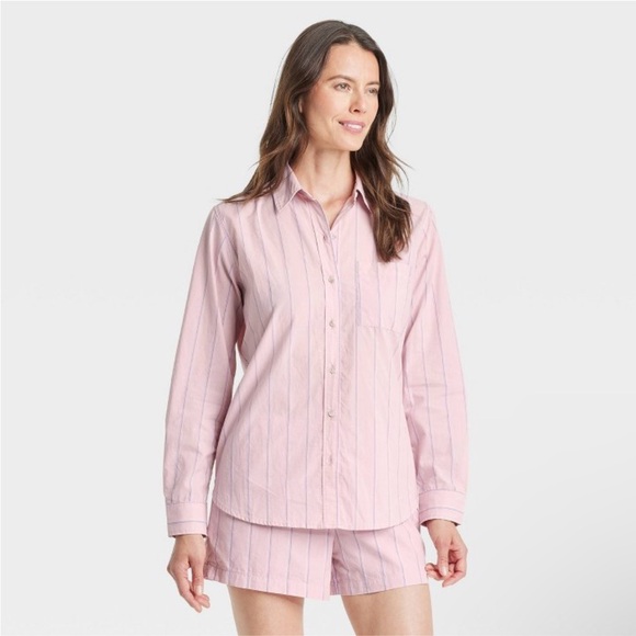 Universal Thread  Collared Striped Pink Blue Button-Down Relaxed Fit Size Small - Picture 1 of 5